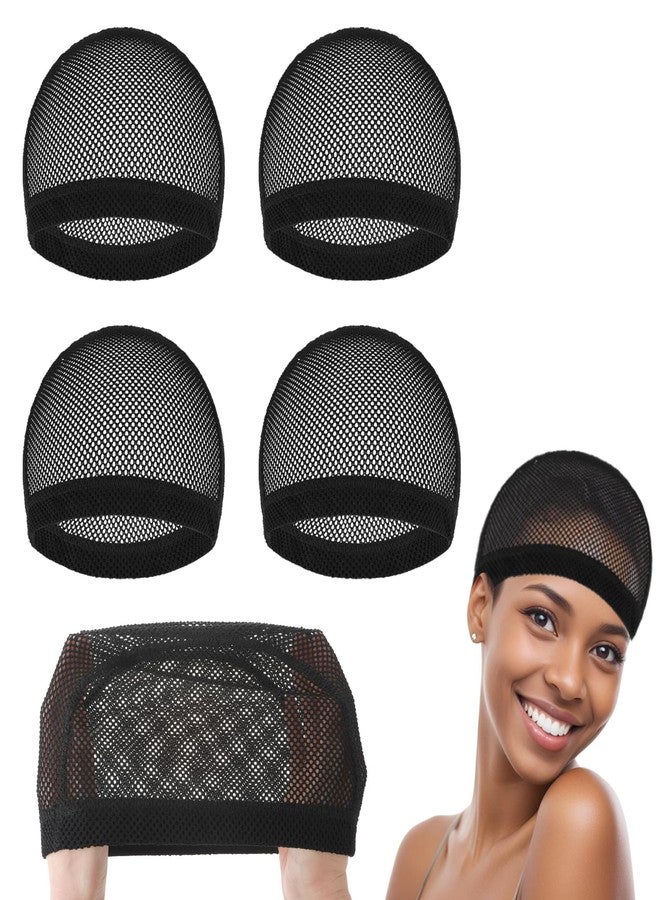 Dimeho 4 Pcs Wig Cap Black Crochet Wig Caps Stretchable Mesh Wigs Caps Non Slip Hair Nets Weaving Cap for Making and Keeping Wigs - Image 1